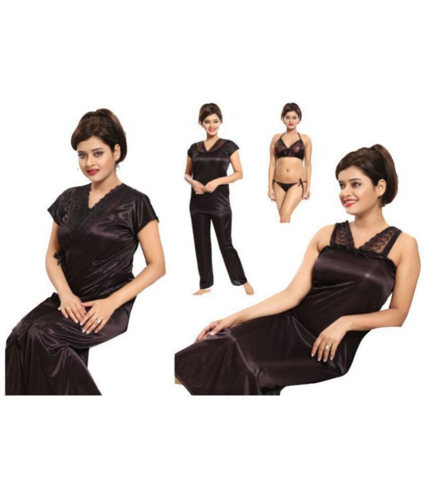     			Romaisa Satin Night Dress - Black Pack of 6