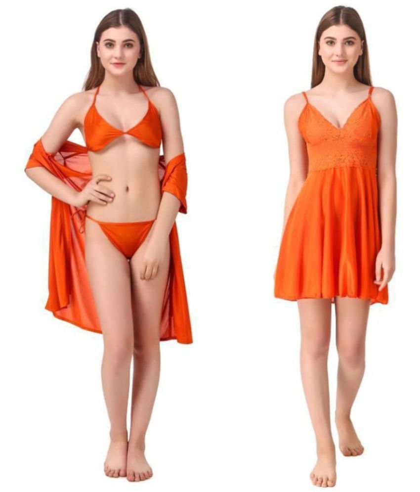     			Romaisa Satin Night Dress - Orange Pack of 4