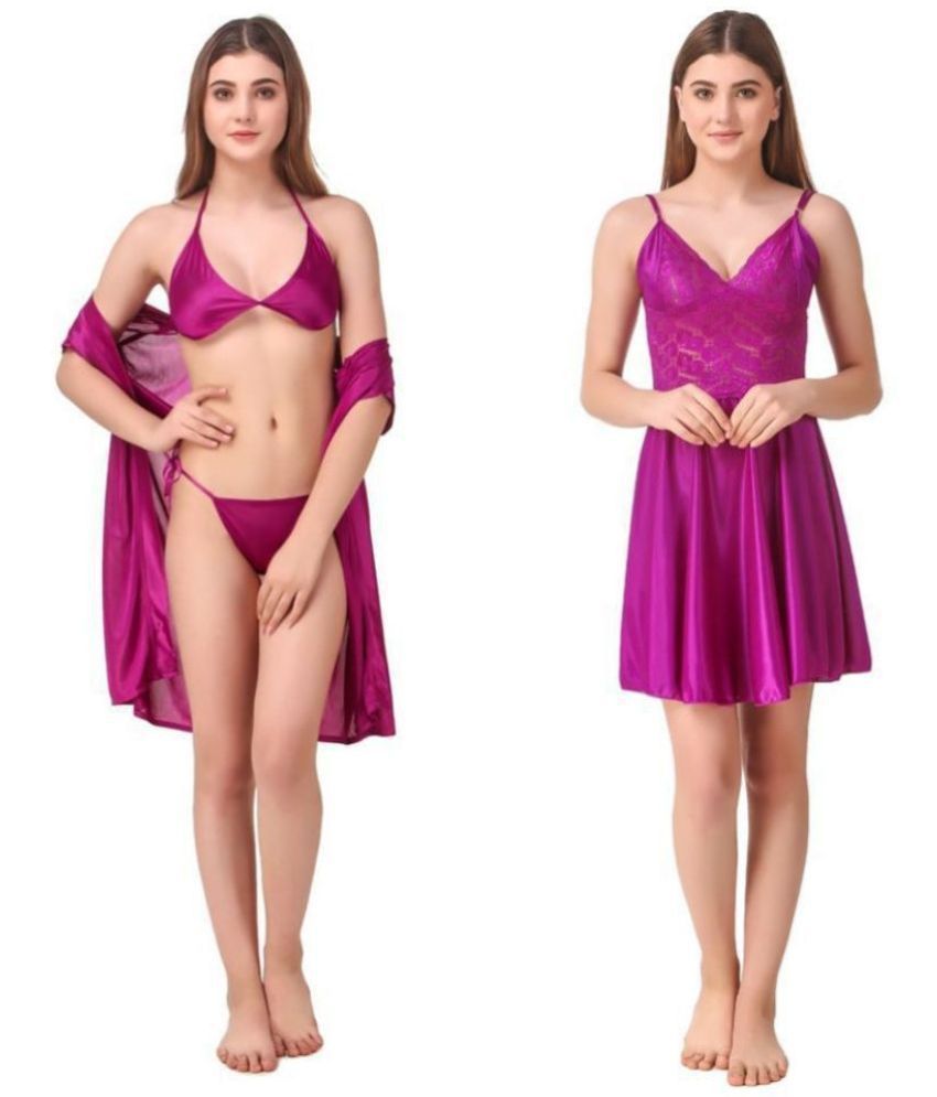     			Romaisa Satin Night Dress - Purple Pack of 4