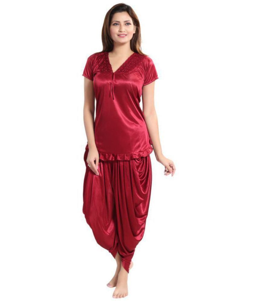     			Romaisa Satin Nightsuit Sets - Maroon Pack of 2