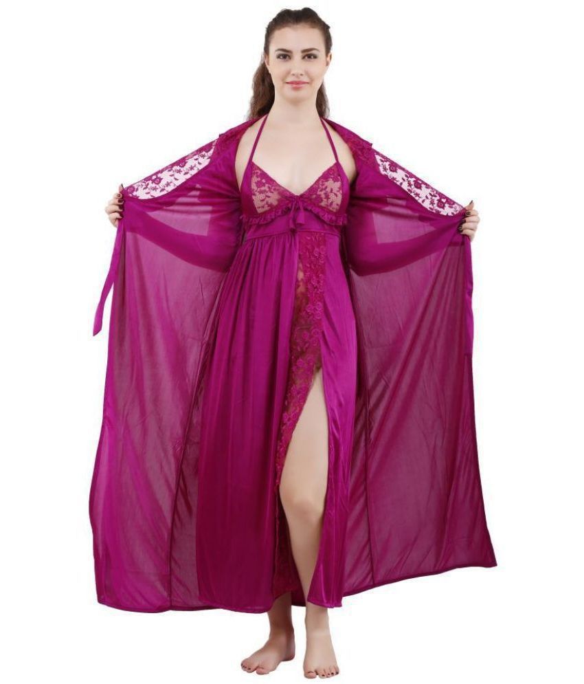     			Romaisa Satin Nighty & Night Gowns - Purple Single