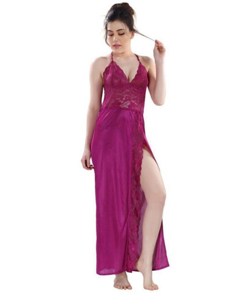     			Romaisa Satin Nighty & Night Gowns - Purple Single