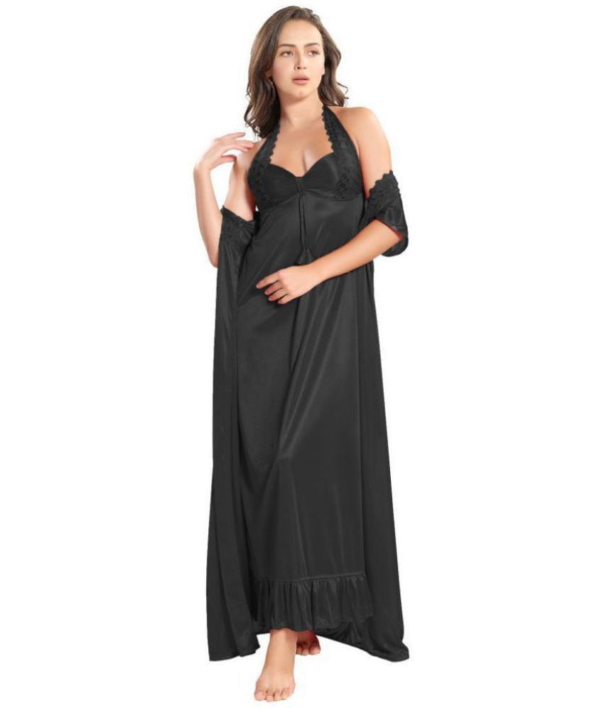     			Romaisa Satin Nighty & Night Gowns - Black Pack of 2