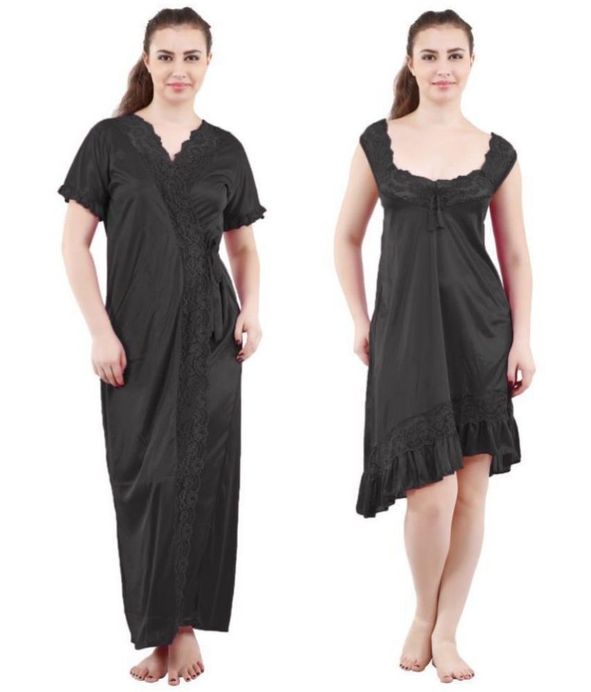     			Romaisa Satin Nighty & Night Gowns - Black Pack of 2