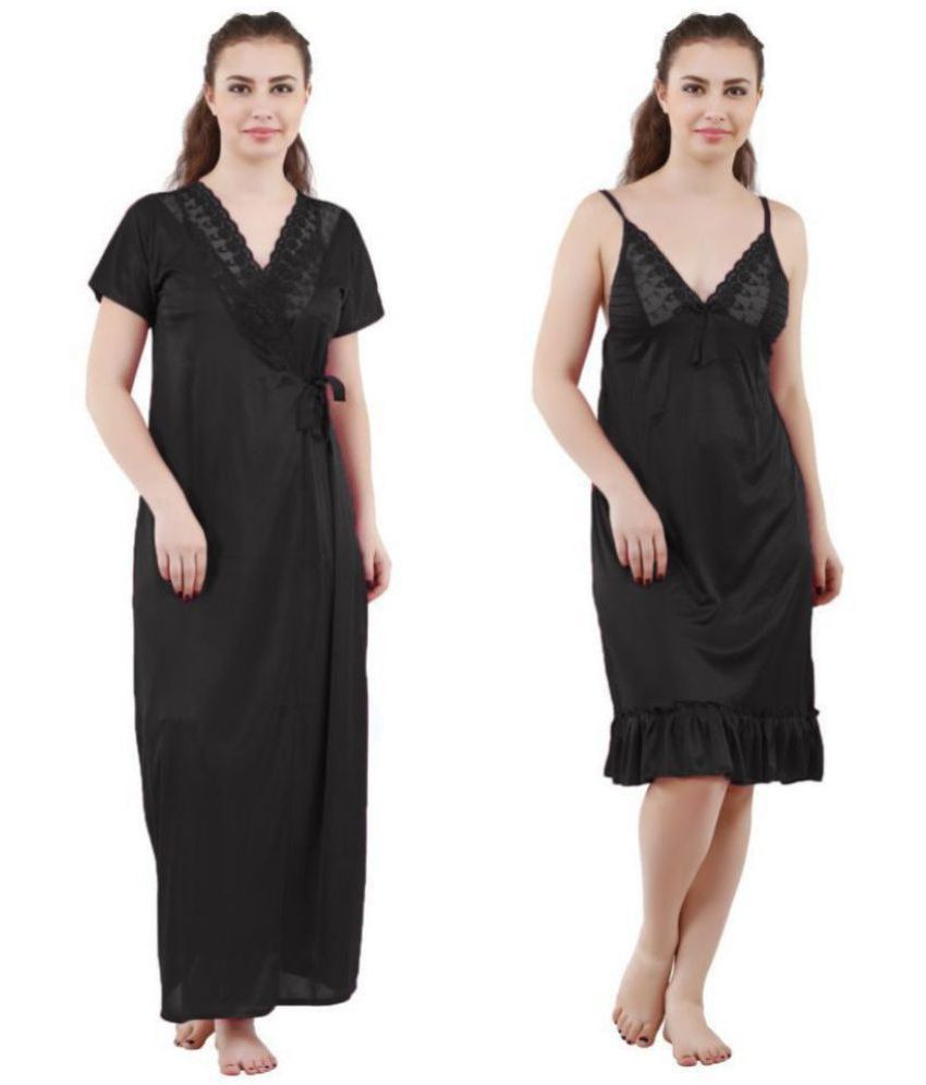     			Romaisa Satin Nighty & Night Gowns - Black Pack of 2