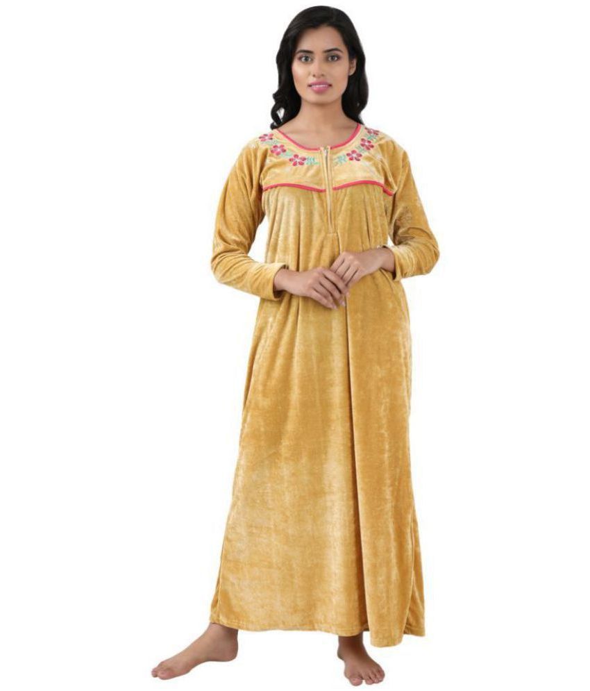     			Romaisa Velvet Nighty & Night Gowns - Yellow Single