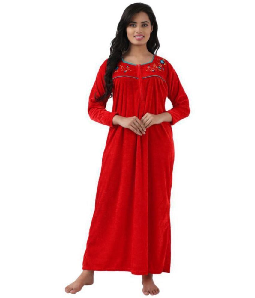     			Romaisa Velvet Nighty & Night Gowns - Red Single