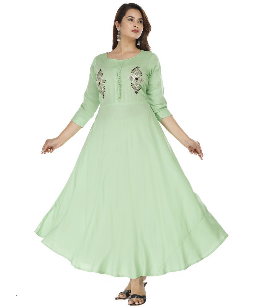     			HIGHLIGHT FASHION EXPORT Rayon Green A- line Dress - Single