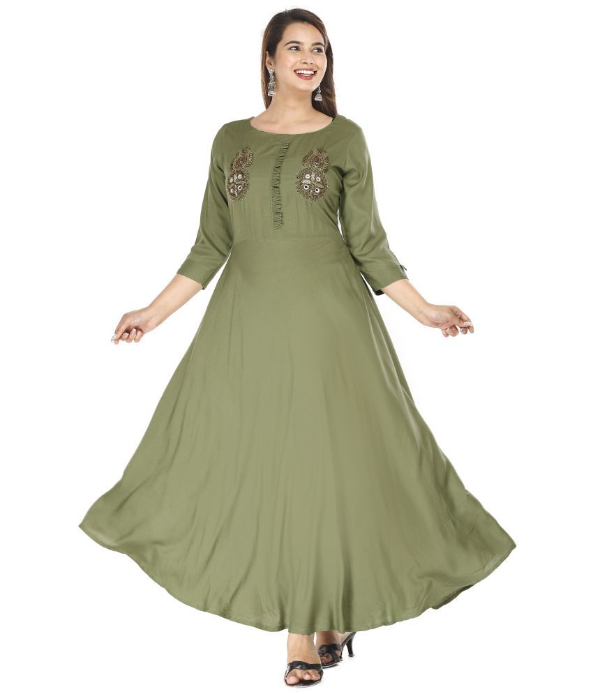     			HIGHLIGHT FASHION EXPORT Rayon Green A- line Dress - Single