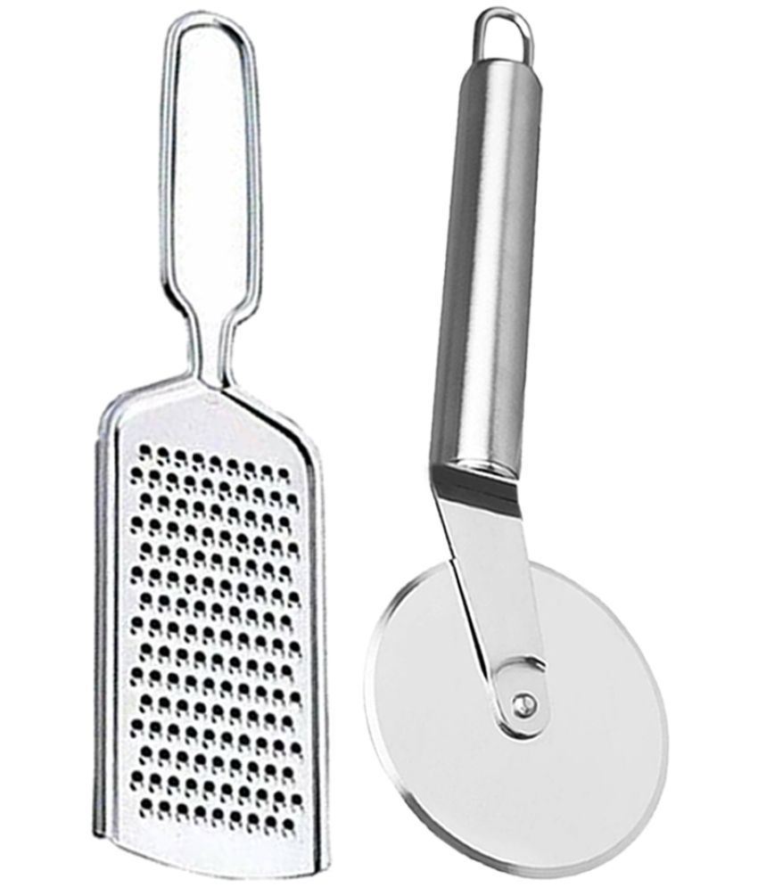     			JISUN FG Stainless Steel Vegetables and Cheese Grater & Pizza Cutter Silver Kitchen Tool Set