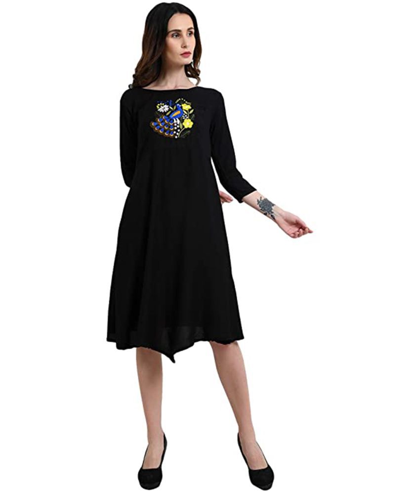 Addyvero Rayon Black Asymmetric dress -