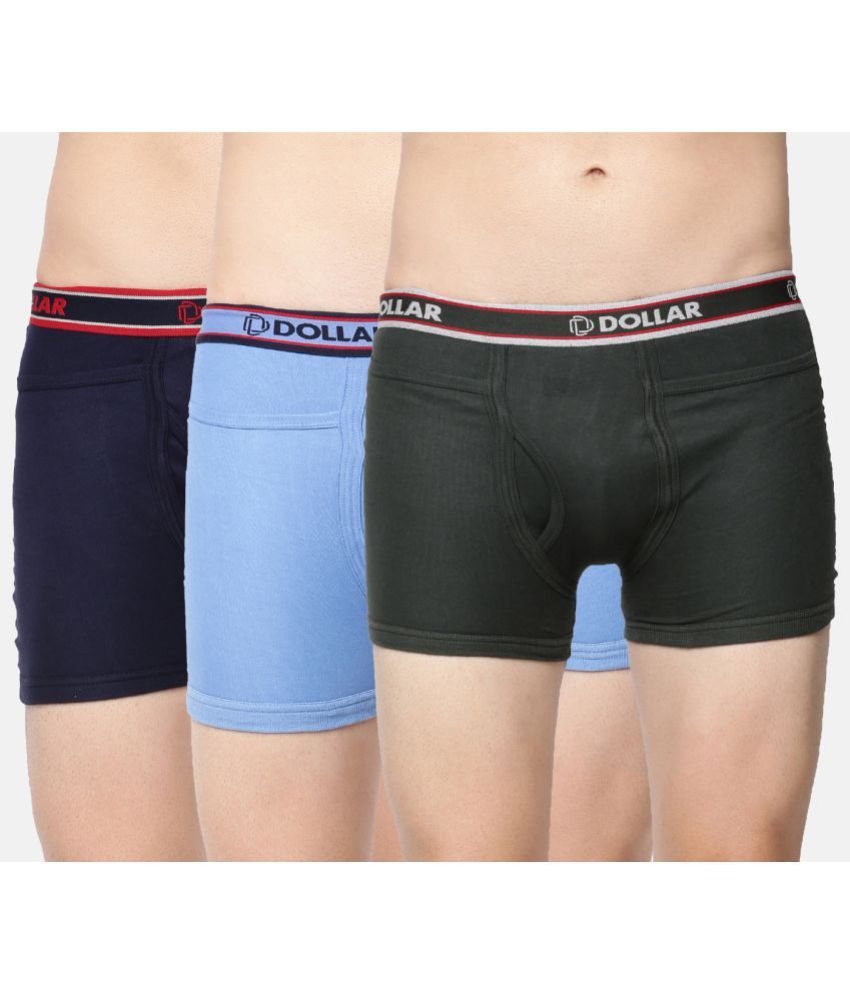     			Pack of 3 Dollar Bigboss Assorted Solid Cotton Blend Men Trunk