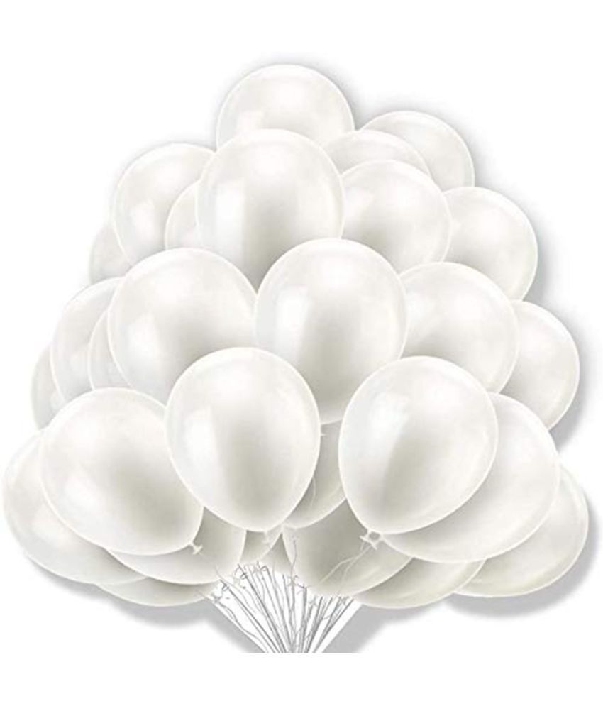 HEMITO Premium Metallic Latex Balloons Pack of 50 White Balloons for Party Decoration (White, Pack of 50)