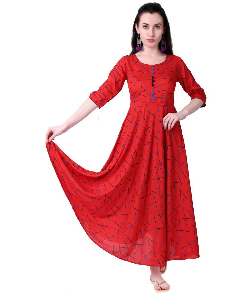     			MEESORRA - Maroon Rayon Women's Flared Kurti