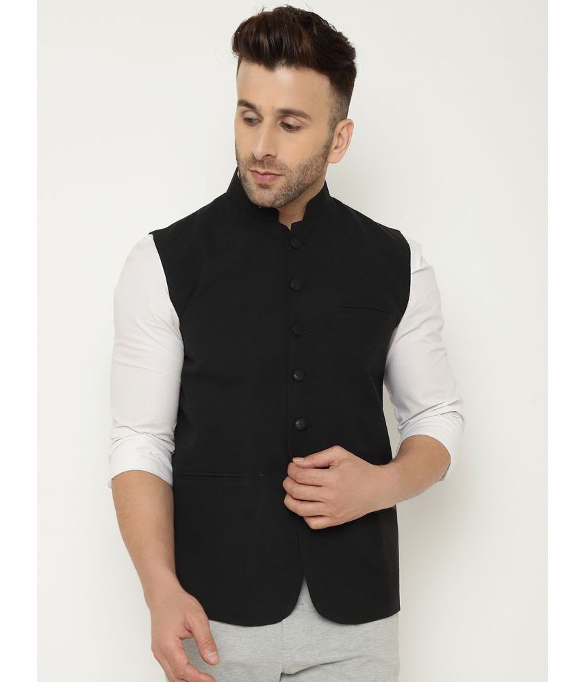     			RIAG Black Cotton Nehru Jacket Single Pack