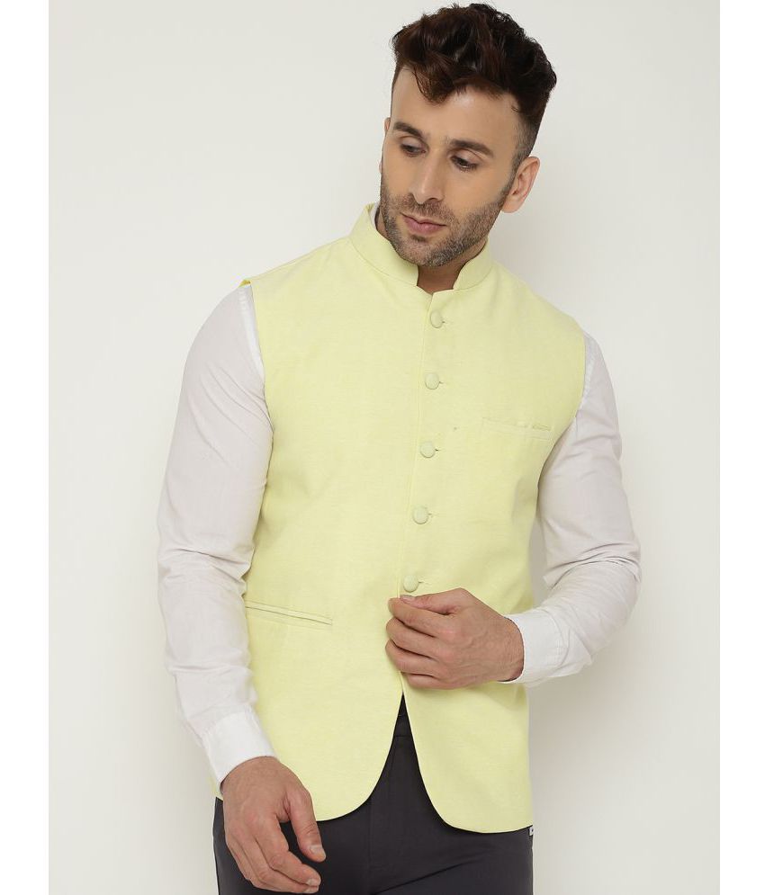     			RIAG Yellow Cotton Nehru Jacket Single Pack