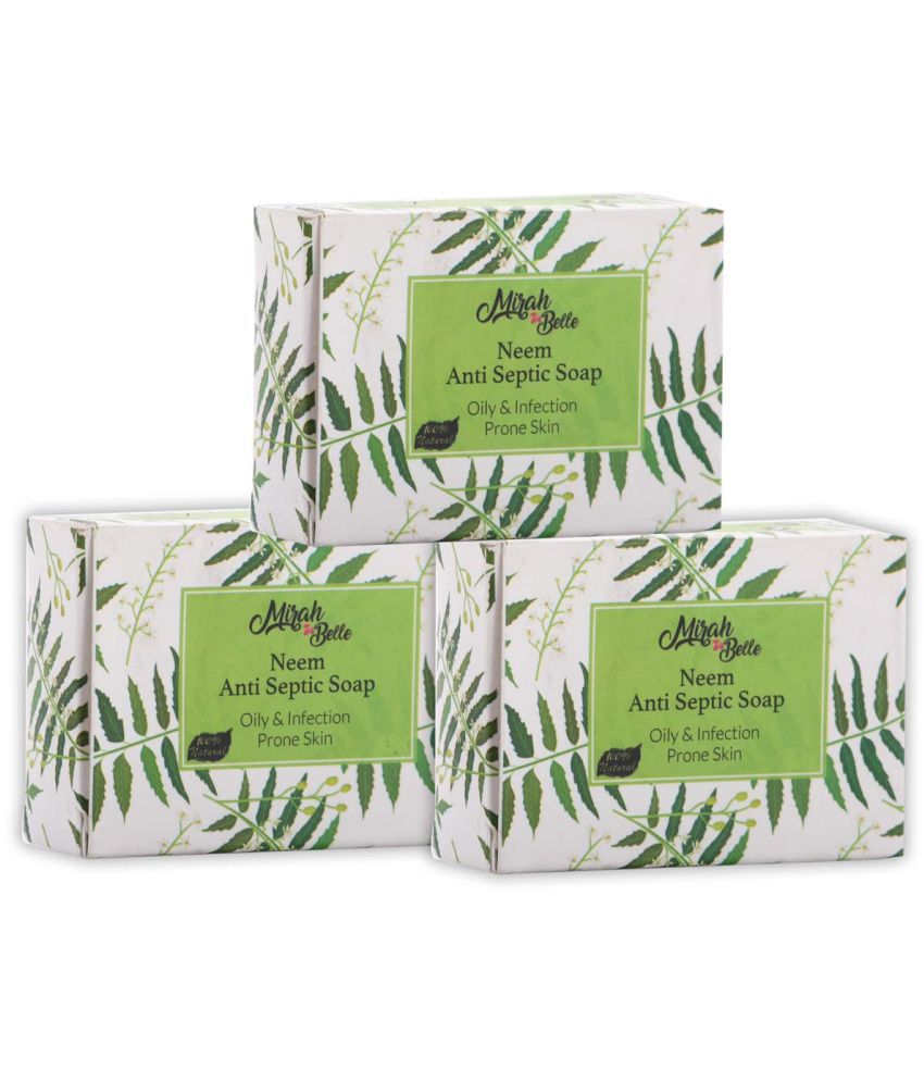     			Mirah Belle - Organic Neem Anti - Septic Soap 125gm (Pack of 3-125gm) - Best for Acne and Pimples - Lightens Scars and Blemishes- Handmade Soap 375gm