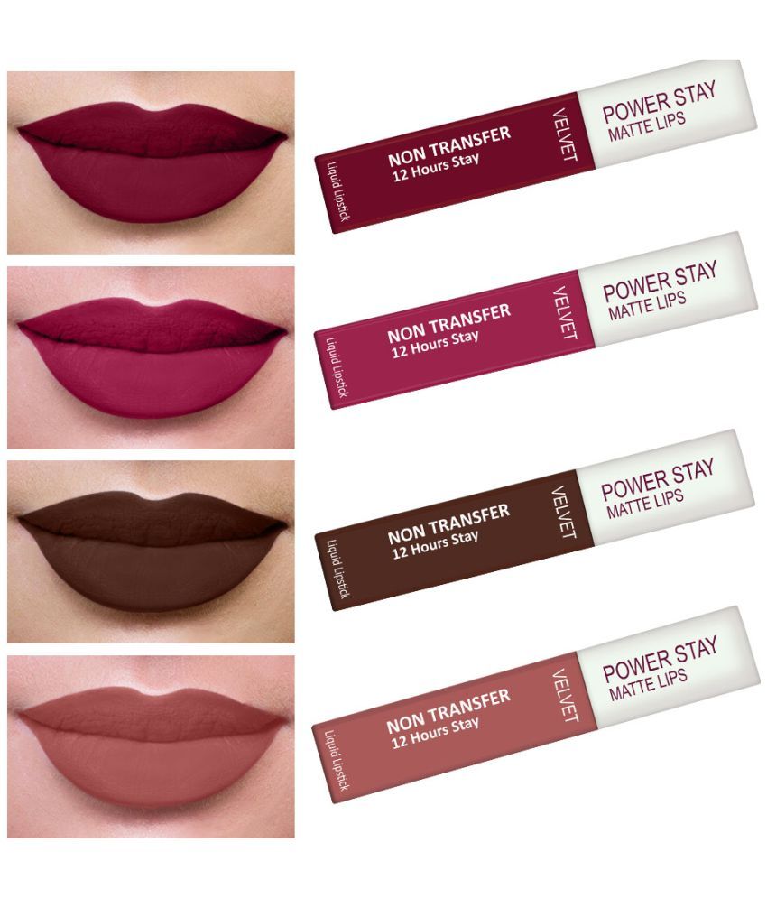     			Perpaa Powerstay Liquid Matte Lipstick Richly Pigmented 8 Shades Non Transfer, Smudge Proof, Water Proof, Longlasting,Pack of 4