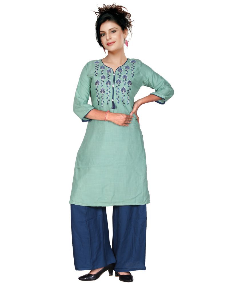     			Tazurba - Green Cotton Women's Straight Kurti