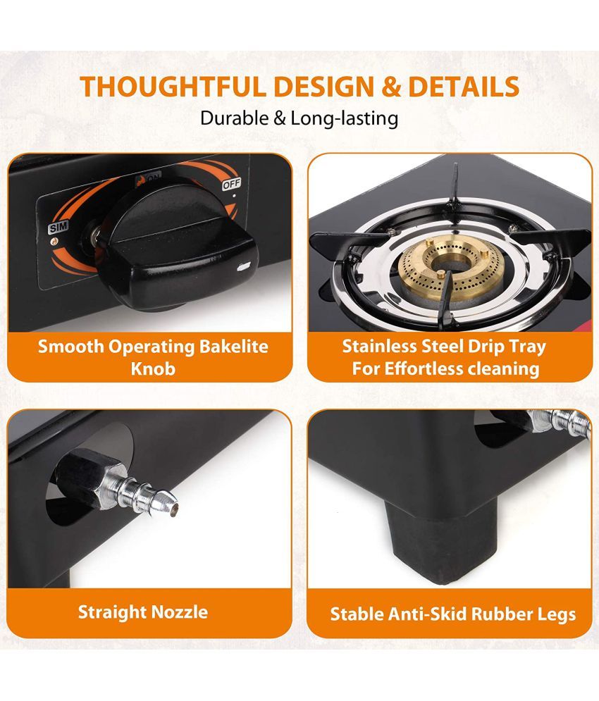 Khaitan 3 Burner Gas Stove BPJIO Black Toughened Glass Top, manual Ignition LPG Gas Stove with