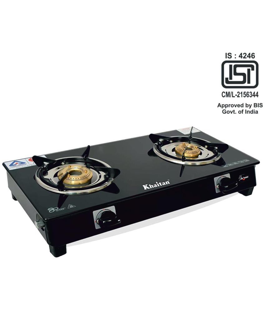 Buy Khaitan ISI Approved 2 Burner BPNano MS Black Toughened Glass Top