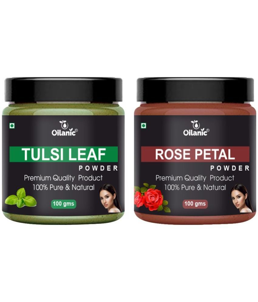     			Oilanic 100% Pure Tulsi Powder & Rose Petal Powder For Skin Hair Mask 200 g Pack of 2