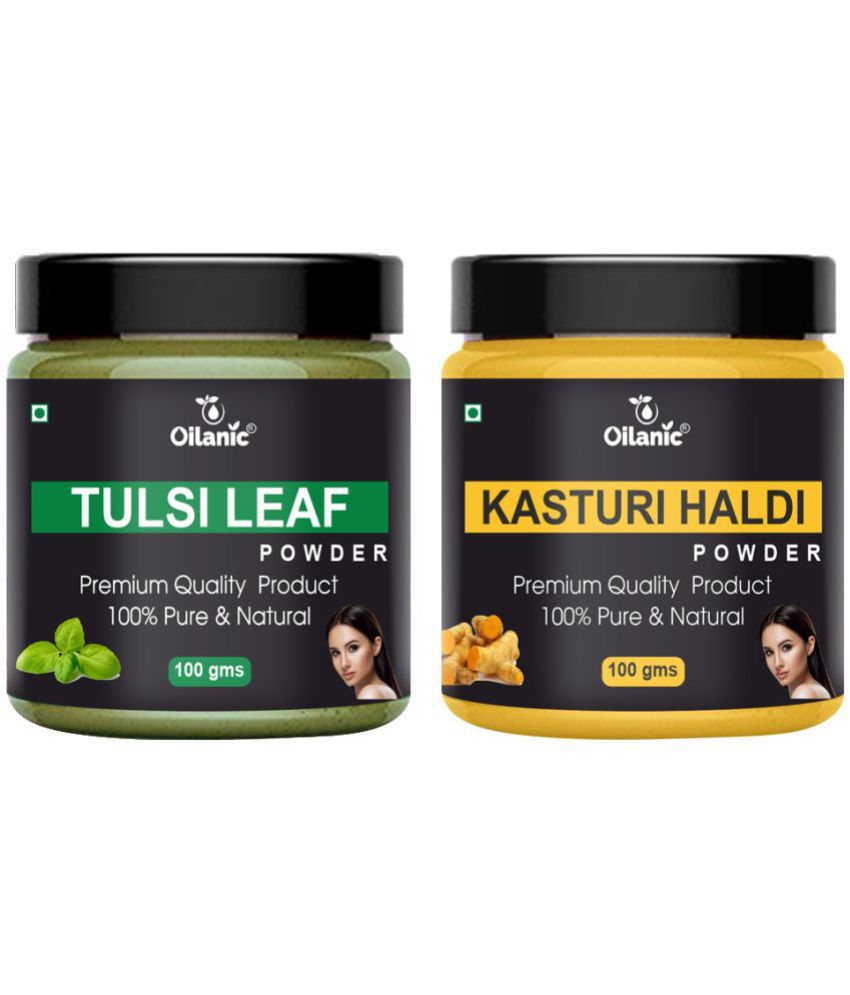     			Oilanic 100% Pure Tulsi Powder & Kasturi Haldi Powder-Skin Hair Mask 200 g Pack of 2