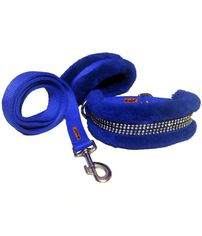     			Petshop7 Nylon Nug Fur Padded  Dog Collar and Dog Leash  - Medium  (Adjustable Neck Size  : 14-17inch)