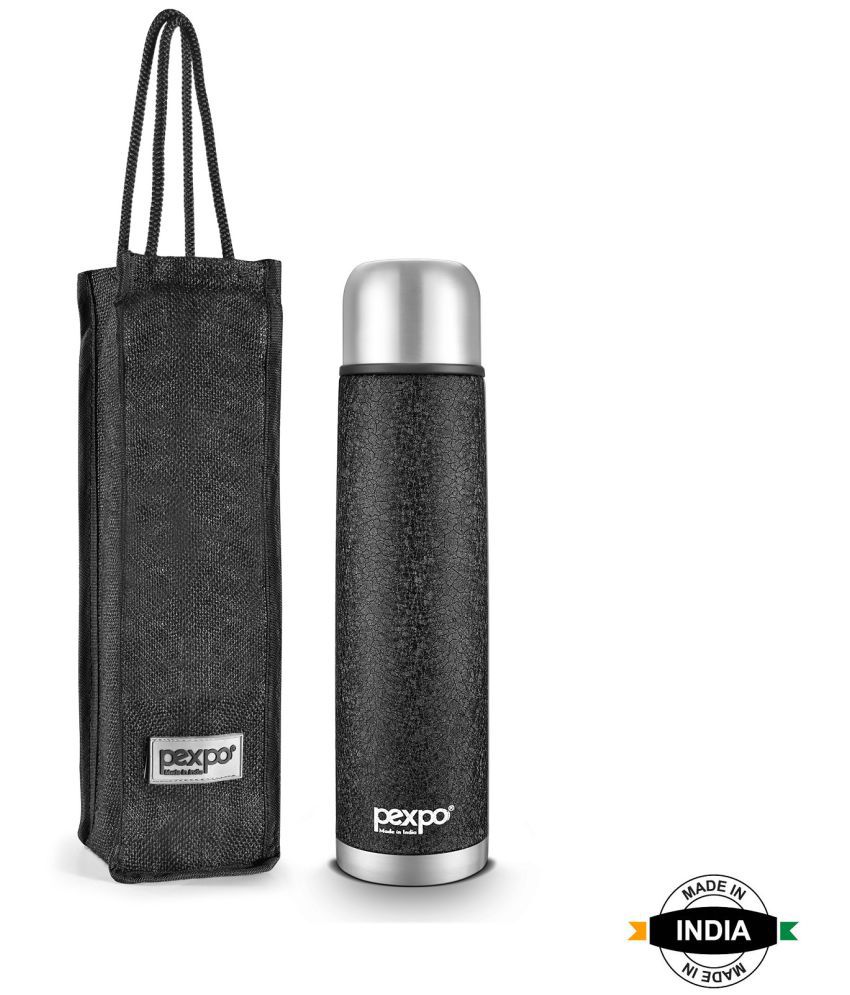     			Pexpo 1000ml 24 Hrs Hot and Cold Flask with Jute-bag, Flexo Vacuum insulated Bottle (Pack of 1, Black)