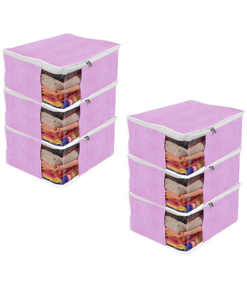     			PrettyKrafts Saree Cover Set of 6 Big Size/Wardrobe Organiser/Cloth Cover_Jute Pink