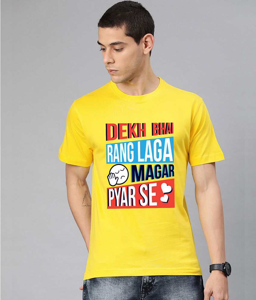     			Be Awara - Yellow Cotton Relaxed Fit Men's Holi T-Shirt  ( Pack of 1 )