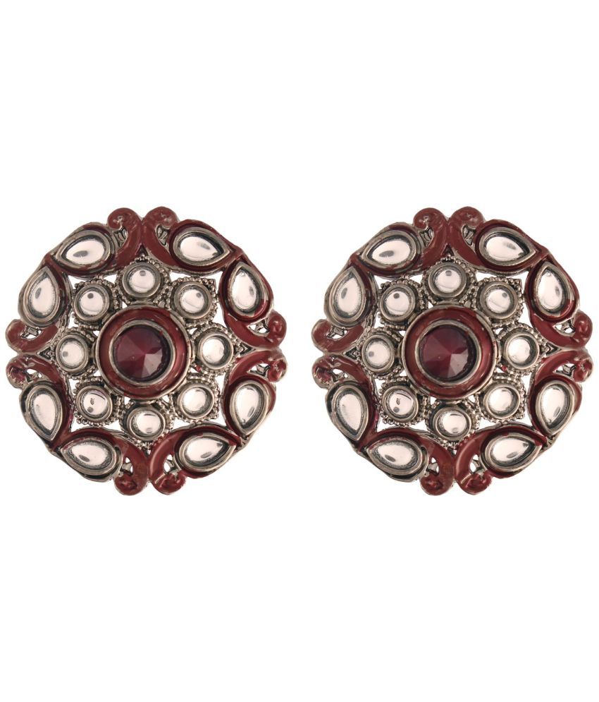     			I Jewels Silver Oxidized Kundan Studded Meena Work Designer Circular Stud Earrings for Women(E2931ZM)