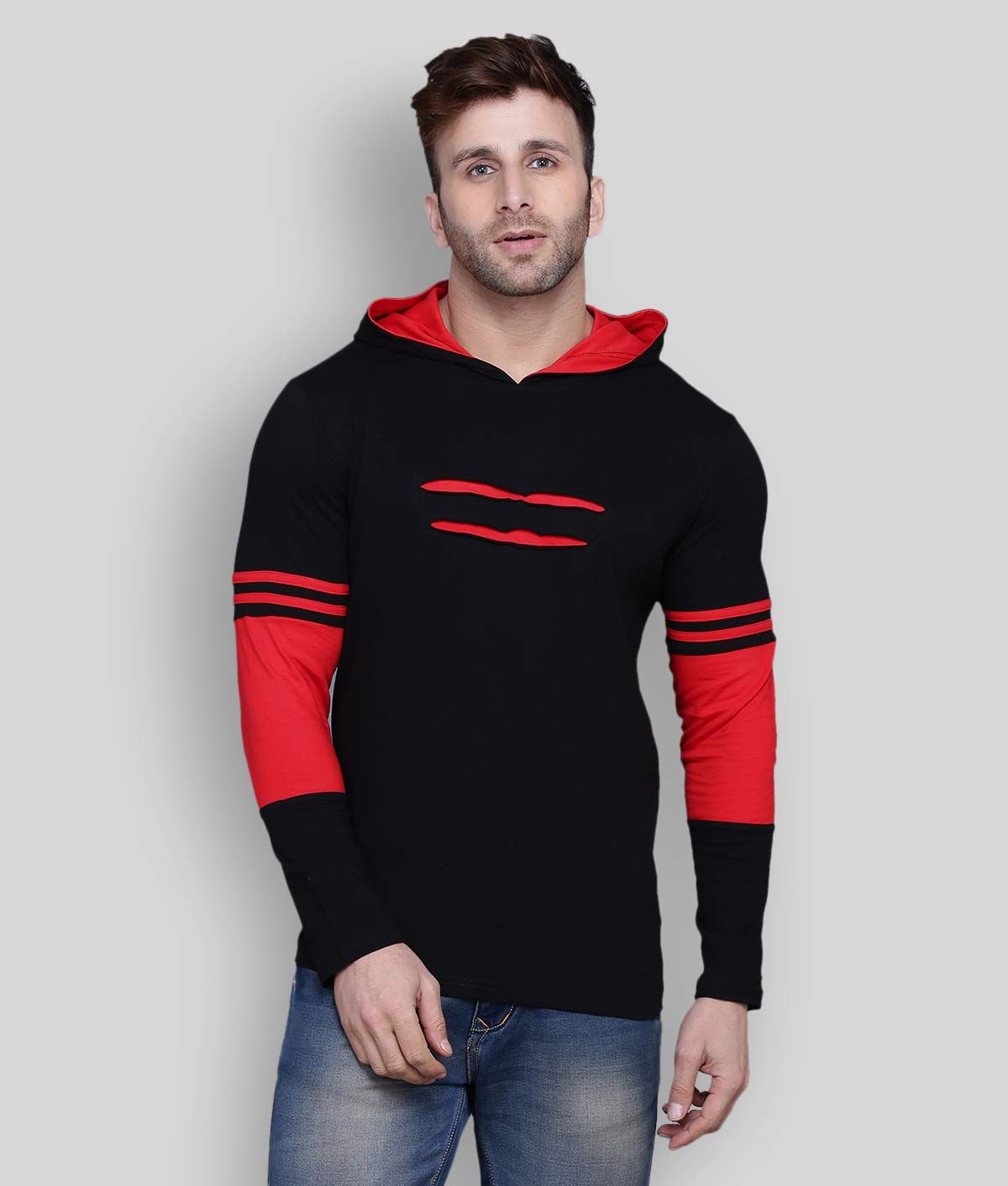 Black Cotton Regular Fit Men's T-Shirt 