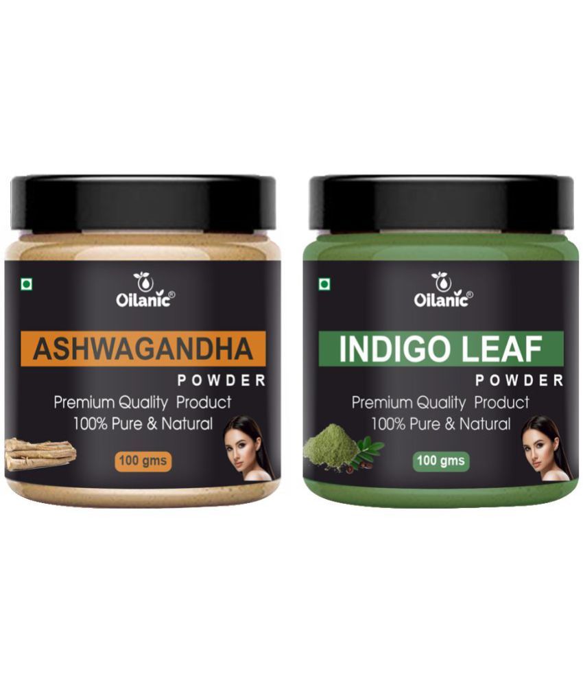     			Oilanic 100% Pure Ashwagandha Powder & Indigo Leaf Powder For Skin Hair Mask 200 g Pack of 2