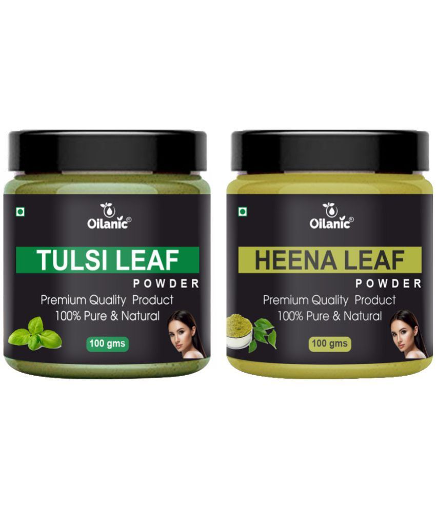     			Oilanic 100% Pure Tulsi Powder & Heena Leaf Powder For Skin Hair Mask 200 g Pack of 2