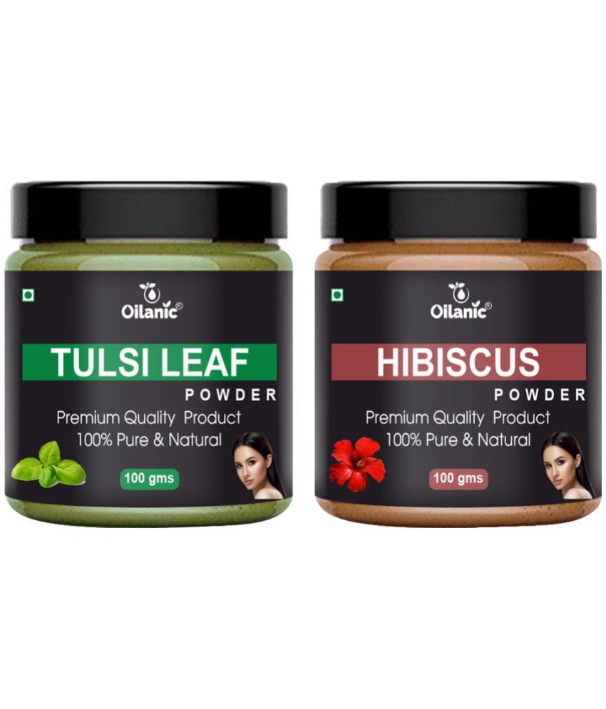     			Oilanic 100% Pure Tulsi Powder & Hibiscus Powder For Skin Hair Mask 200 g Pack of 2