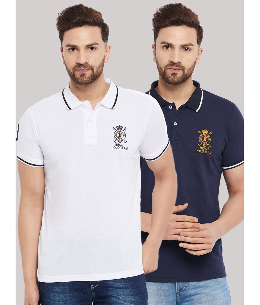     			The Million Club - Cotton Blend Regular Fit White Men's Polo T Shirt ( Pack of 2 )