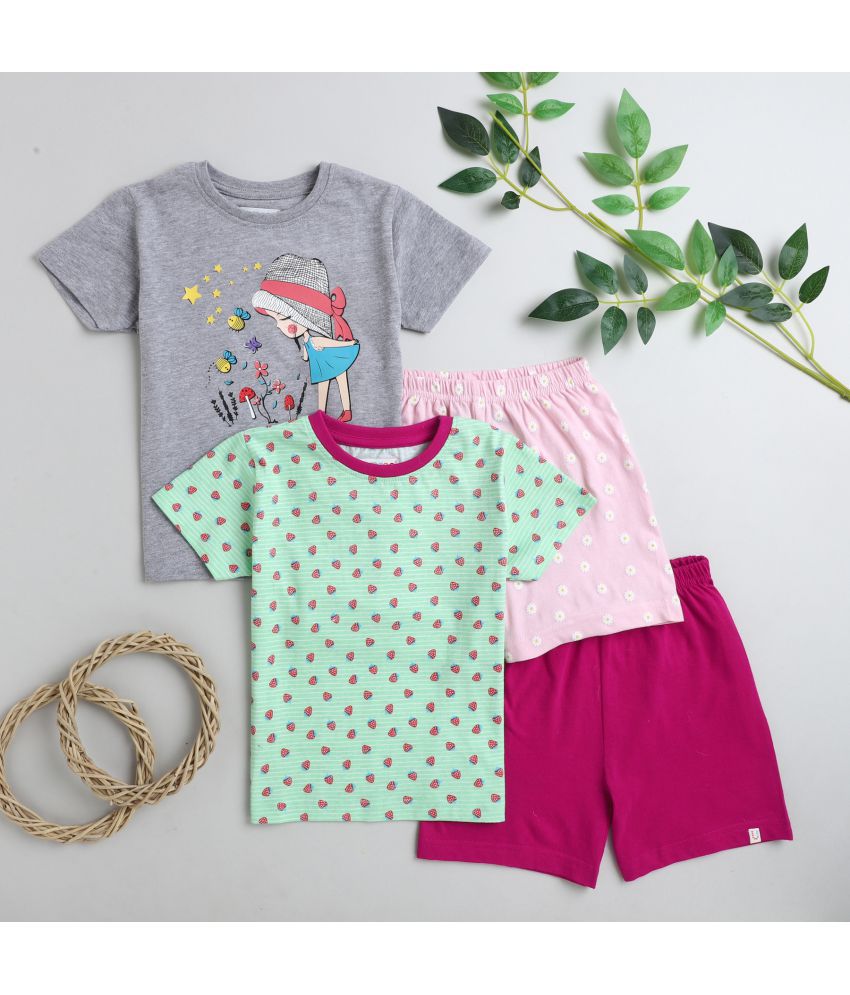     			BUMZEE Grey & Pink Girls T-Shirt & Short Set Pack of 2 Age  - 4-5 Years
