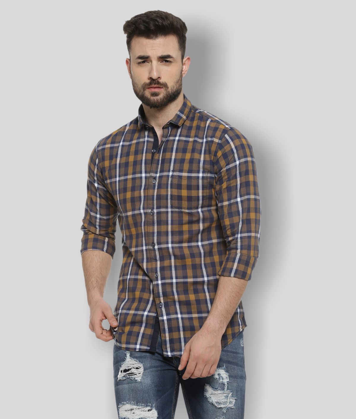     			Campus Sutra - Brown Cotton Regular Fit Men's Casual Shirt (Pack of 1 )