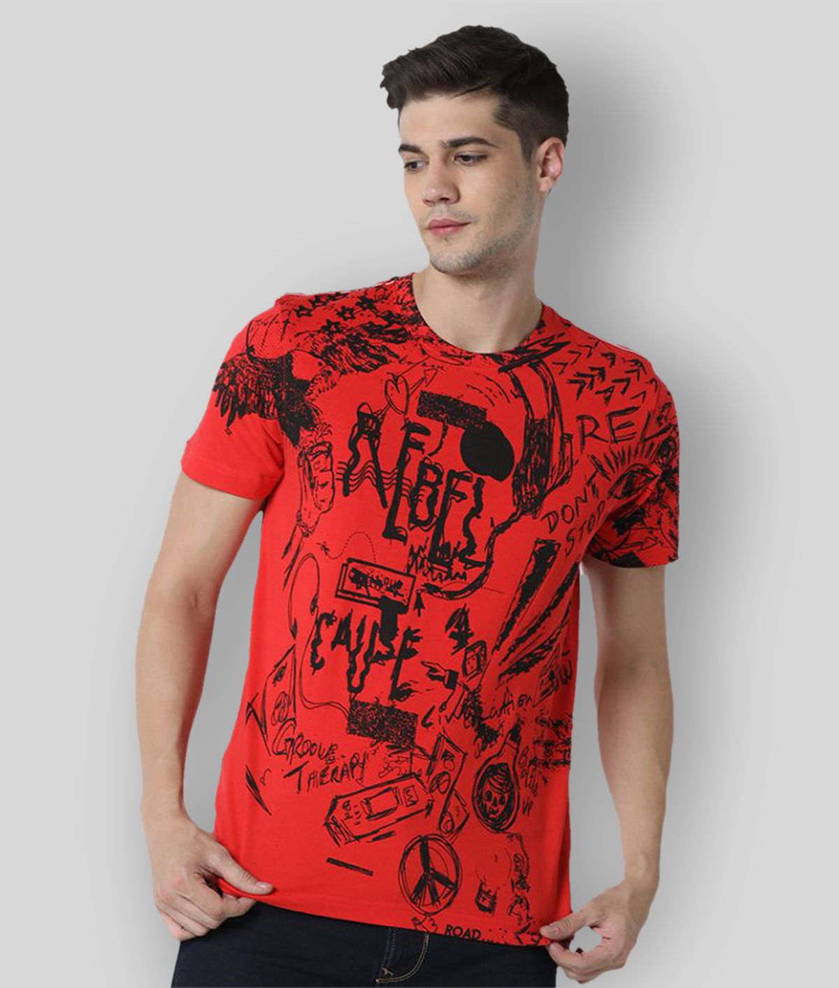     			Huetrap - Red Cotton Regular Fit Men's T-Shirt ( Pack of 1 )