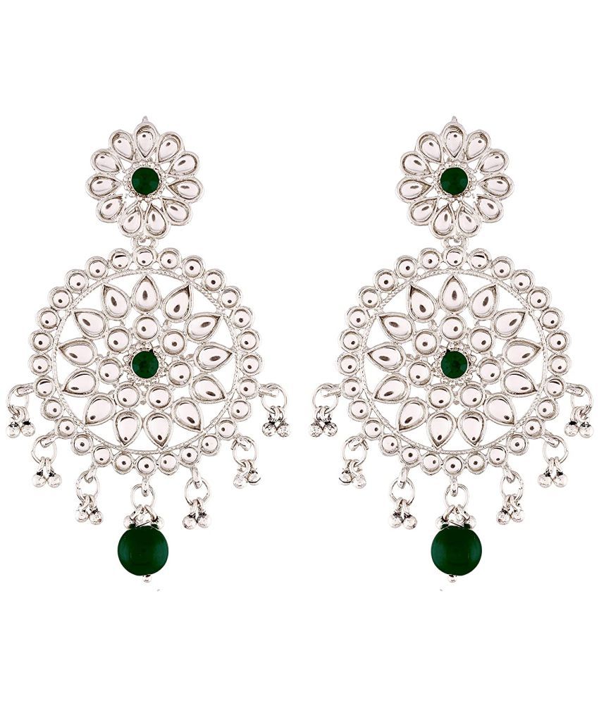     			I Jewels 18k Rhodium Plated Chandbali Earrings Glided With Kundans For Women/Girls (E2462ZG)