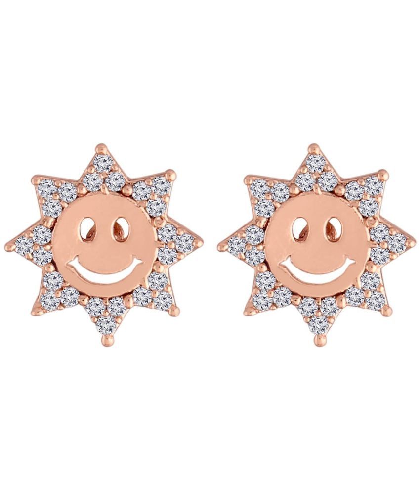     			I Jewels 18k Rose Gold Plated Glittering AD Stone Smiley Face Stud Earrings for Women & Girls (E2896)