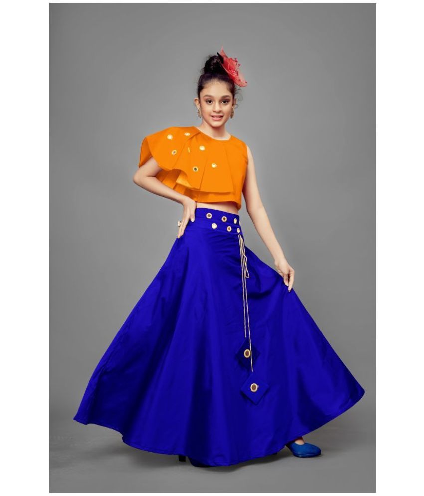     			MIRROW TRADE - Silk Blue Girls Lehenga Choli Set - Pack of 1