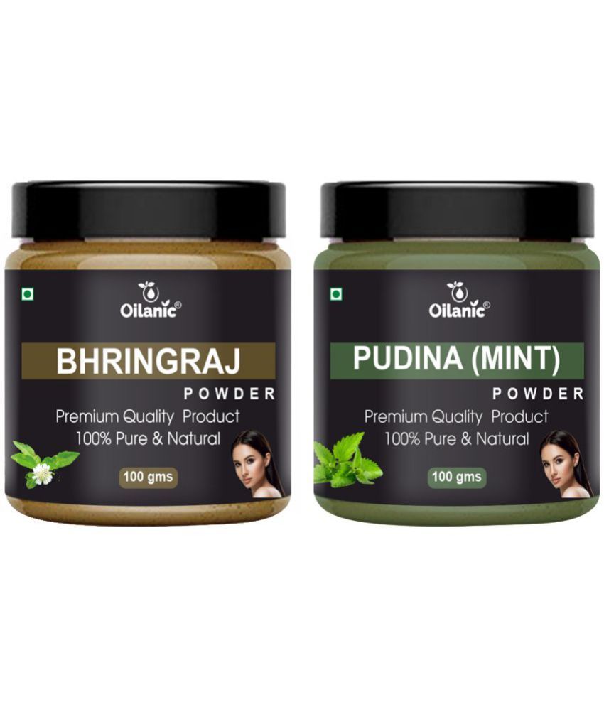     			Oilanic 100% Pure Bhringraj Powder & Pudina Powder For Skincare Hair Mask 200 g Pack of 2