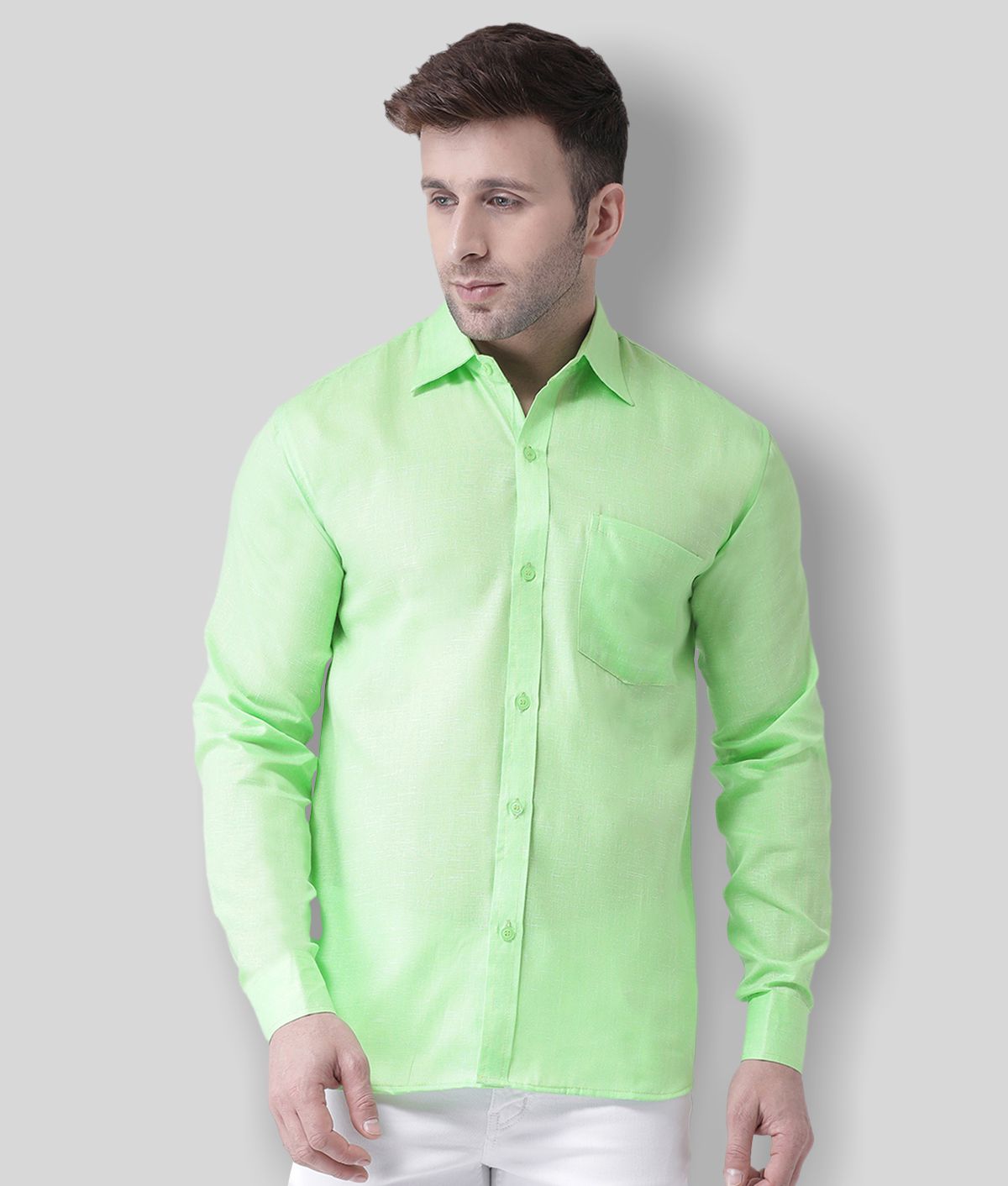     			RIAG - Green Linen Regular Fit Men's Casual Shirt (Pack of 1)