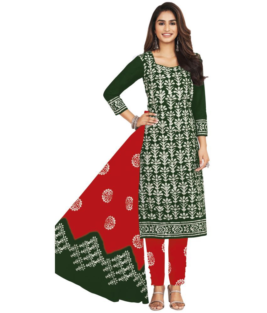     			SIMMU Green Cotton Unstitched Dress Material - Single