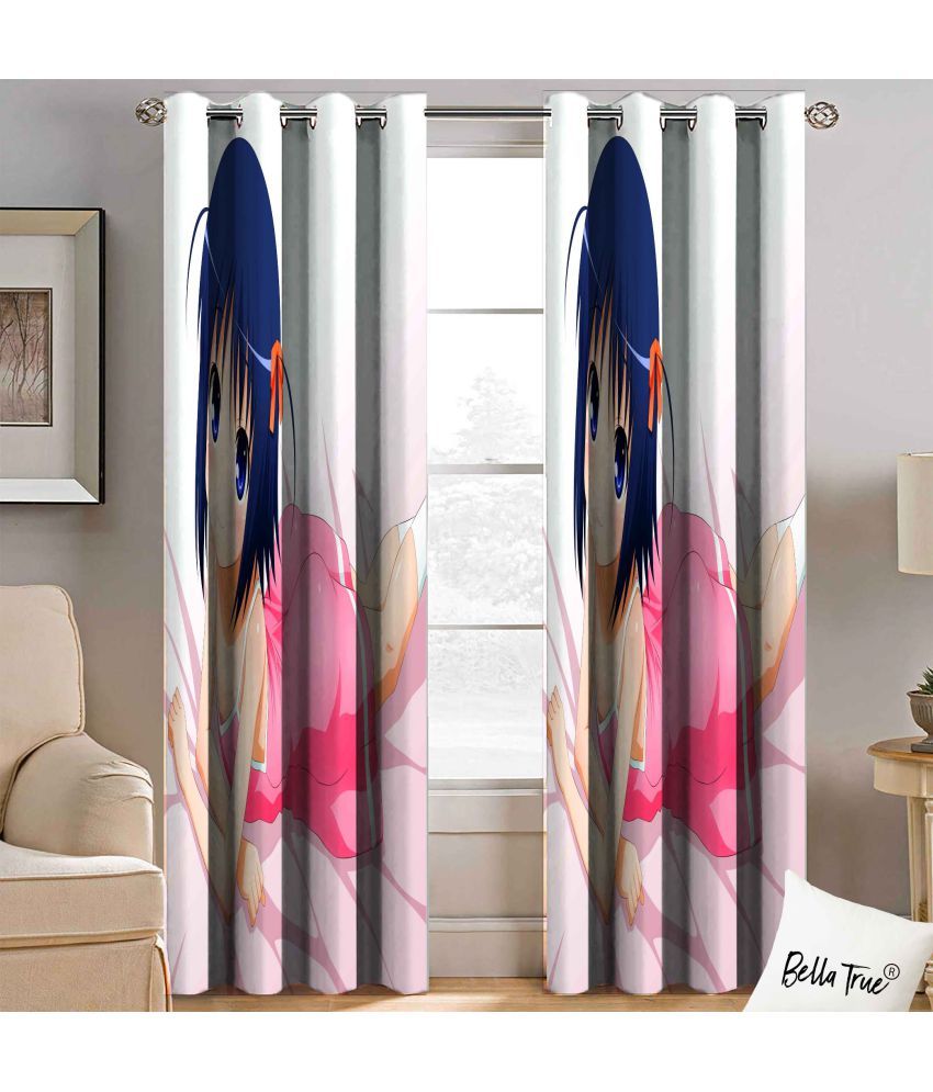     			BELLA TRUE  Set of 2 Door SemiTransparent Eyelet Polyester Multi Color Curtains ( 213 x 113 cm )