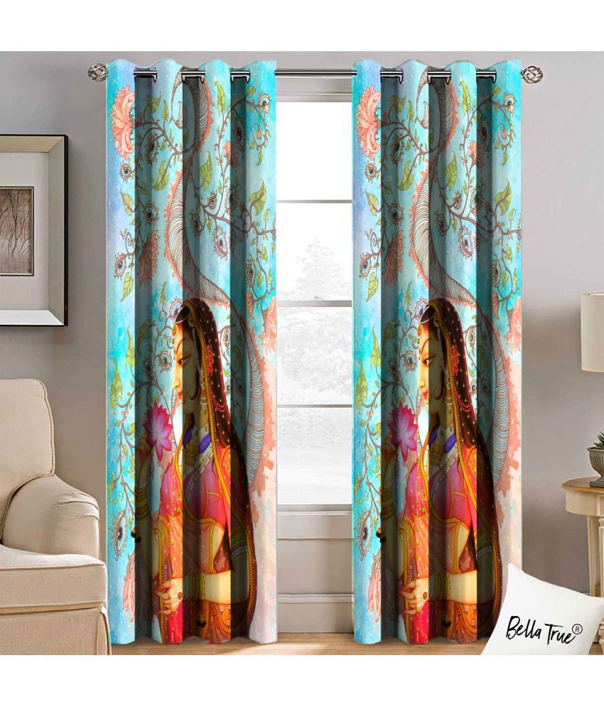     			HOMETALES - Set of 2 Window Semi-Transparent Eyelet Polyester Multi Color Curtains ( 152 x 113 cm )