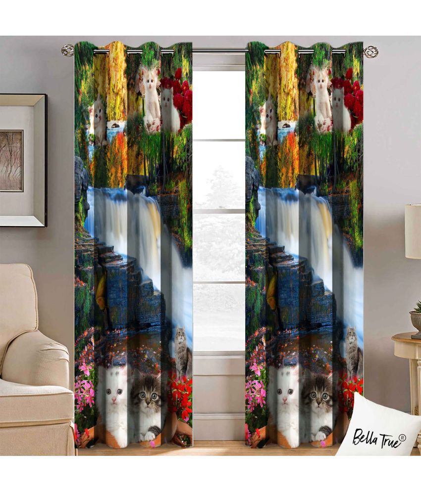     			BELLA TRUE  Set of 2 Long Door SemiTransparent Eyelet Polyester Multi Color Curtains ( 270 x 113 cm )