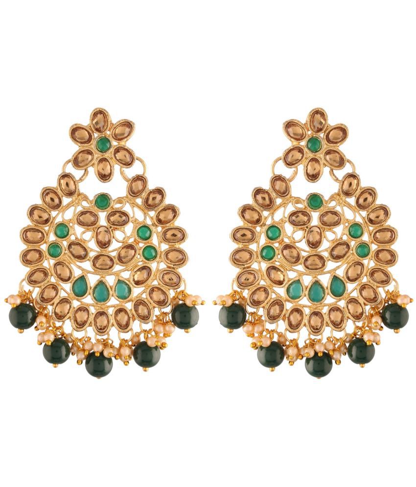     			I Jewels 18k Gold Plated Kundan Pearl Studded Chandbali Earring for Women (E2929G)